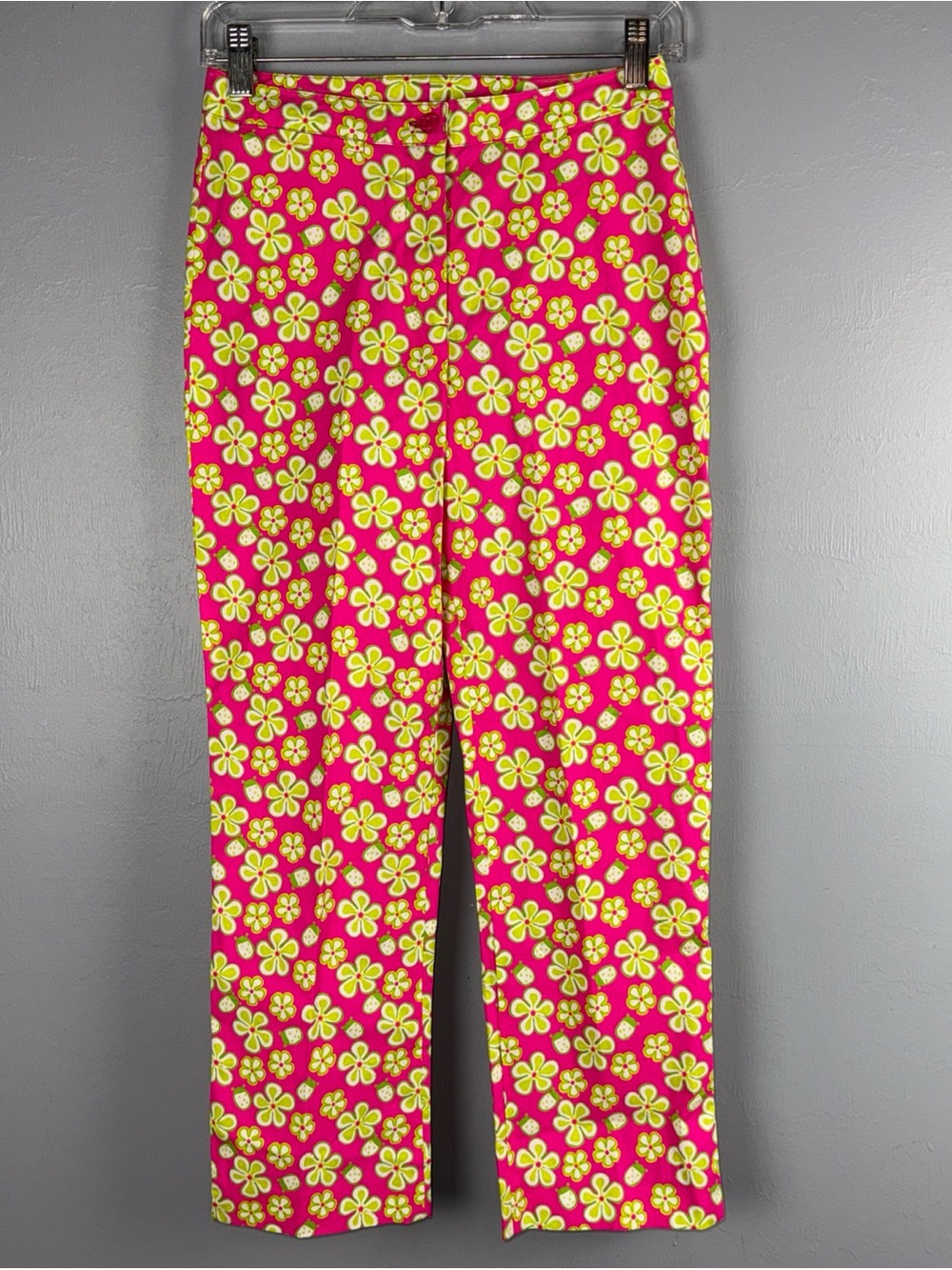 Lilly Pulitzer Cropped Pants Women’s 0 Bright Pink Green Flower Ladybug Summer